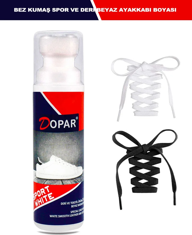 Dopar White Sports Leather Cloth and Fabric Shoe Polish 75 ml with Laces Gift
