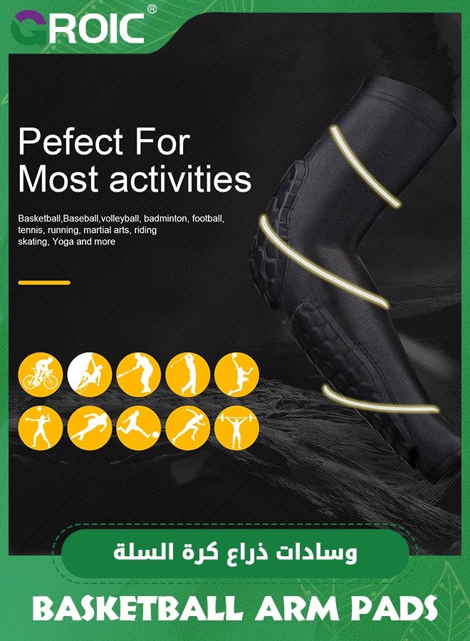 GROIC زوج واحد من أكمام الذراع والكوع، وسادات ذراع وكوع مقاومة للتصادم على شكل قرص العسل للشباب والبالغين ورياضة كرة القدم وكرة السلة وكرة الطائرة، أكمام ذراع مبطنة مكونة من قطعتين، وسادات كوع وساعد مقاومة للتصادم لكرة القدم وكرة السلة - Image 5