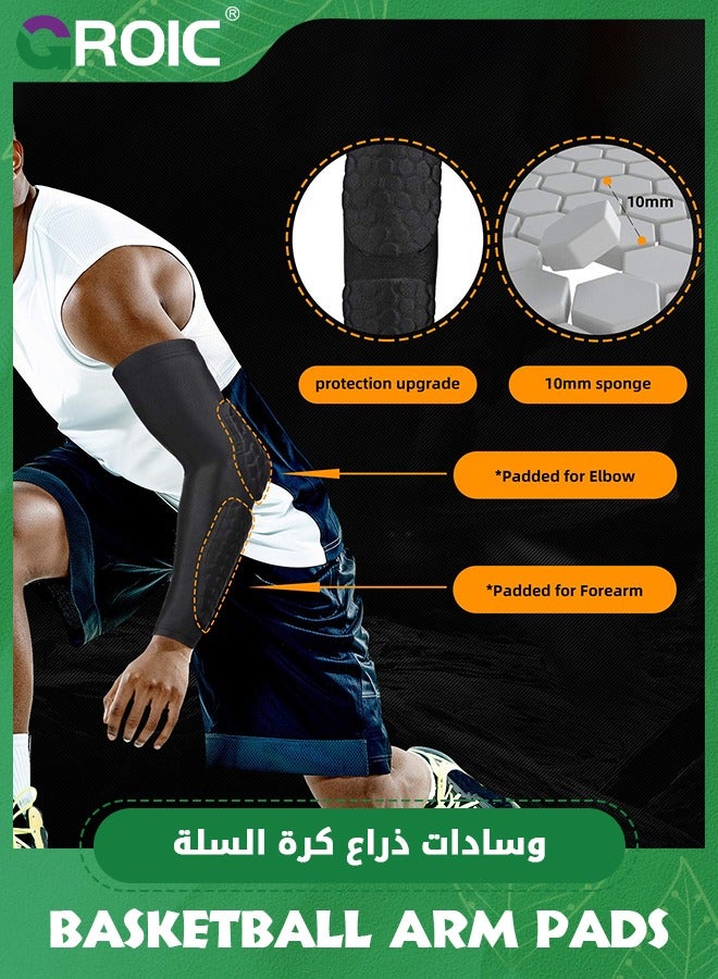 GROIC زوج واحد من أكمام الذراع والكوع، وسادات ذراع وكوع مقاومة للتصادم على شكل قرص العسل للشباب والبالغين ورياضة كرة القدم وكرة السلة وكرة الطائرة، أكمام ذراع مبطنة مكونة من قطعتين، وسادات كوع وساعد مقاومة للتصادم لكرة القدم وكرة السلة - Image 3