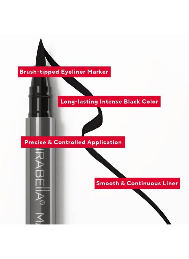 Mirabella Black Magic Marker Waterproof Liquid Eyeliner, Long-Lasting Smudge-Proof Matte Black Eyeliner with Felt Brush-Tip for Precise Controlled Application and Antioxidants Vitamin C and E - Image 2