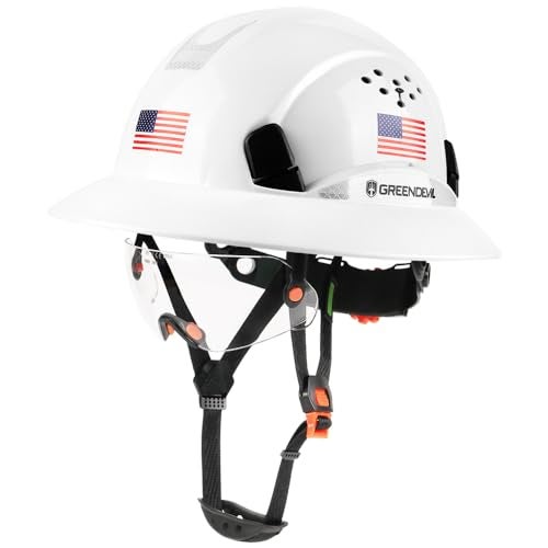 GREEN DEVIL Full Brim Hard Hat with Built-in Visor Vented Construction Safety Helmet OSHA Approved Cascos De Construccion Work Hardhats Helmets with Cooling Towel for Men&Women Adjustable Ratchet Suspension - Image 1