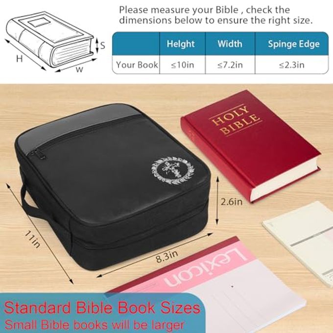CDBXPRG Bible Cover, Bible Carrying Book Case for Women,Protective Church Organizer Holder Bag with Handle Pockets,Christian Gift for Girls Boy and Men Grey - Image 3