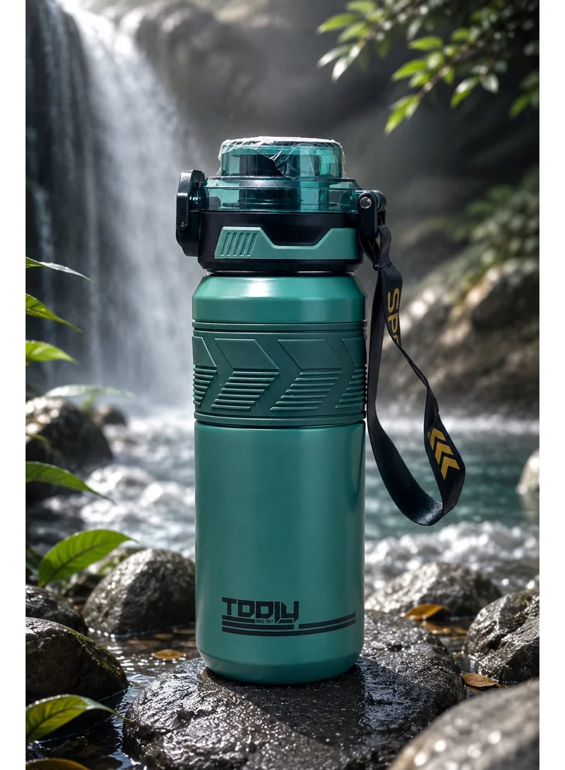 Tooly 650ml Stainless Steel Vacuum Insulated Sports Water Bottle Flask with Straw Lid & Carrying Strap – 304 Food-Grade Double Wall Hot (12h) & Cold (24h) Travel Tumbler, BPA Free, Leak-Proof (Emerald Green)