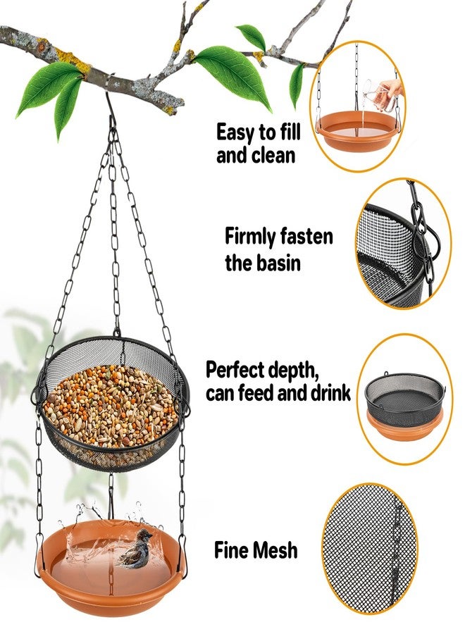 Rainflow Hanging Bird Bath Hanging Bird-Feeder-Tray - Platform Metal Mesh Seed Tray for Birds Feeding Outdoor Garden Patio Decoration for Backyard Attracting Wildbirds - Image 2