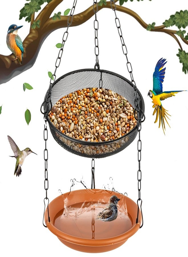 Rainflow Hanging Bird Bath Hanging Bird-Feeder-Tray - Platform Metal Mesh Seed Tray for Birds Feeding Outdoor Garden Patio Decoration for Backyard Attracting Wildbirds - Image 1