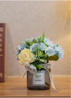 SYOSI Artificial Flowers With Vases, Fake Flowers Rose Bouquet Table Decoration, Hydrangea Artificial Flower Table Wedding Party Family Bedroom Living Room Table Decoration  - Image 3