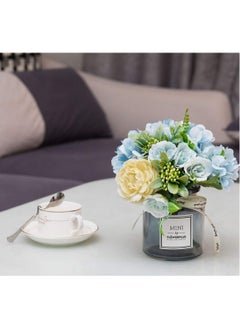 SYOSI Artificial Flowers With Vases, Fake Flowers Rose Bouquet Table Decoration, Hydrangea Artificial Flower Table Wedding Party Family Bedroom Living Room Table Decoration  - Image 4