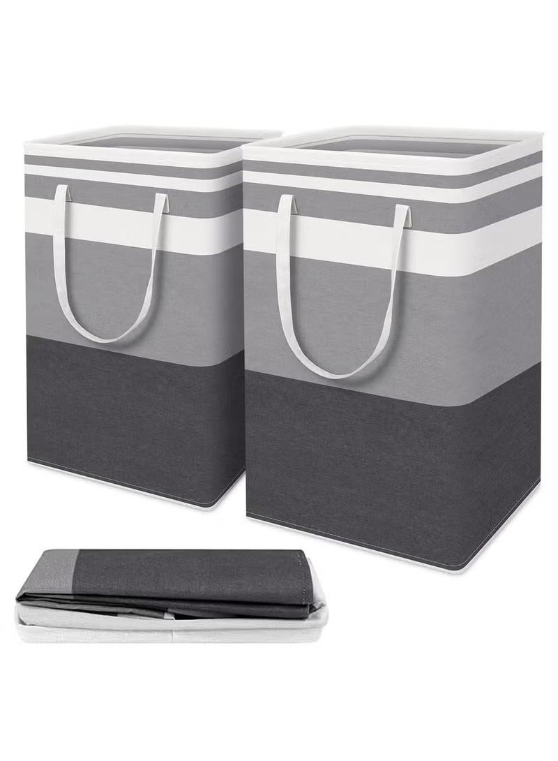 2 Pack Laundry Baskets, Collapsible Laundry Hamper, Freestanding Waterproof Clothes Hamper with Easy Carry Handles in Laundry Room Bedroom Bathroom College Dorm for Adults, Grey - Image 1