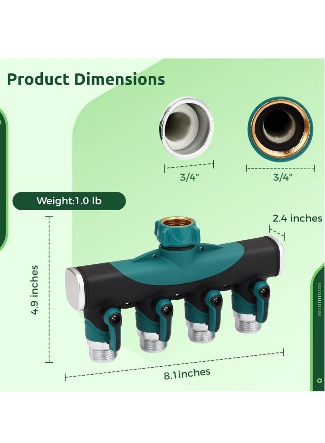 Generic Garden Hose Splitter, 4 Way Water Hose Connector, 3/4" Hose Faucet Manifold, Leakage-Resistant Threaded Connectors with Tight Valves for Drip Irrigation, Lawns, Outdoor Lawn Gardening Hoses - Image 2
