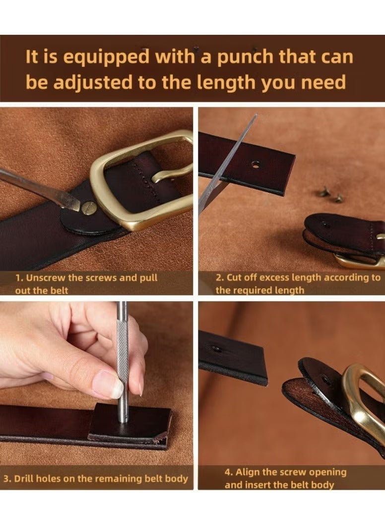Men'S Genuine Leather Belt, Suitable For Both Casual And Formal Occasions, With An Adjustable Buckle, Perfect For Pairing With Jeans And Business Attire. 130cm - Brown. - Image 5