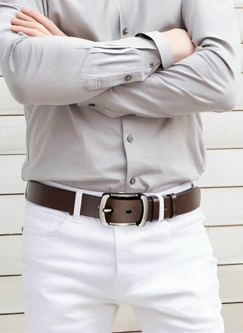 Men'S Genuine Leather Belt, Suitable For Both Casual And Formal Occasions, With An Adjustable Buckle, Perfect For Pairing With Jeans And Business Attire. 130cm - Brown. - Image 4
