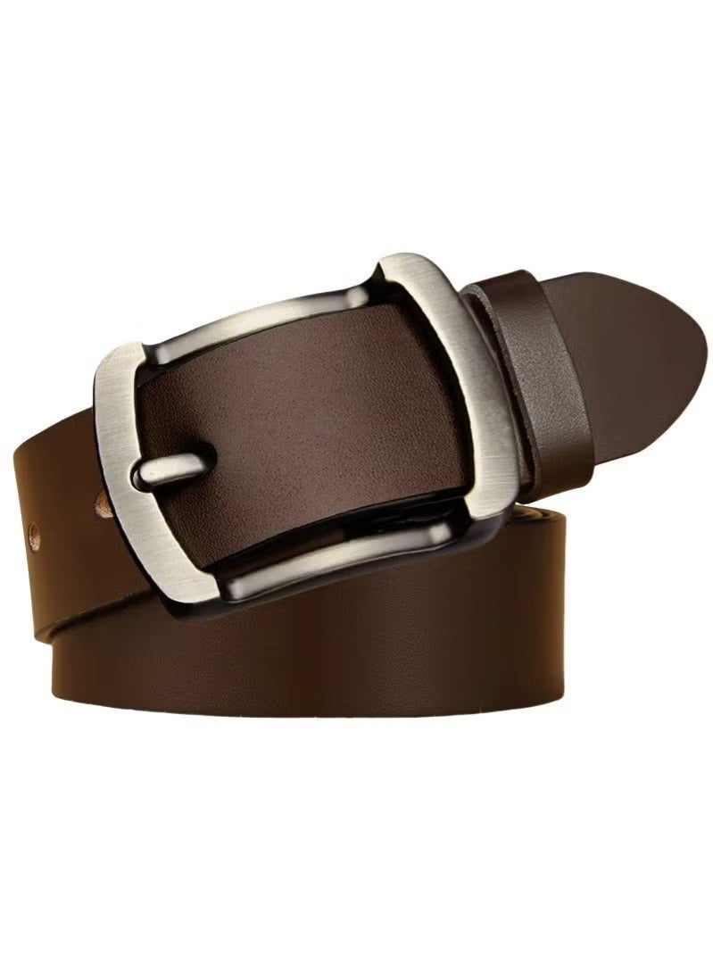 Men'S Genuine Leather Belt, Suitable For Both Casual And Formal Occasions, With An Adjustable Buckle, Perfect For Pairing With Jeans And Business Attire. 130cm - Brown. - Image 1