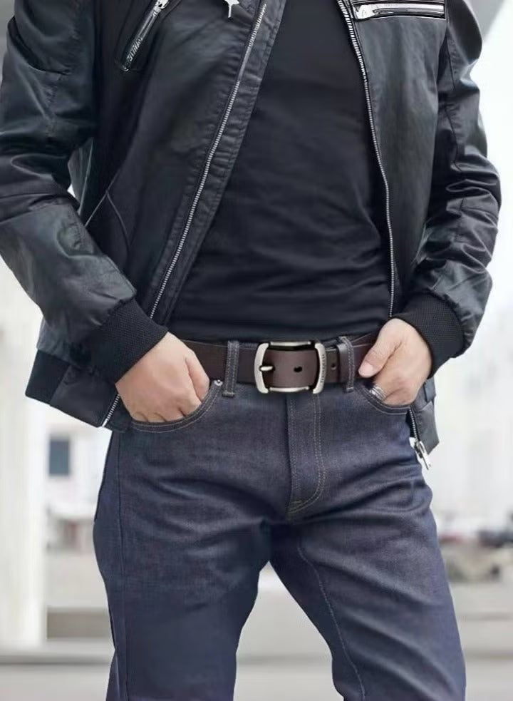 Men'S Genuine Leather Belt, Suitable For Both Casual And Formal Occasions, With An Adjustable Buckle, Perfect For Pairing With Jeans And Business Attire. 130cm - Brown. - Image 3