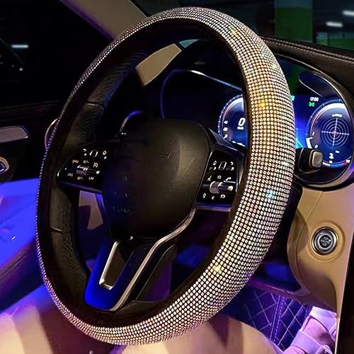 CARWALES غطاء عجلة القيادة المتلألئ من كارواليس للنساء والفتيات 15 بوصة عالمي ملون مزين بالكريستال والماس قوس قزح ملحقات مضادة للانزلاق واقي للعجلة المتلألئة، أسود - Image 2
