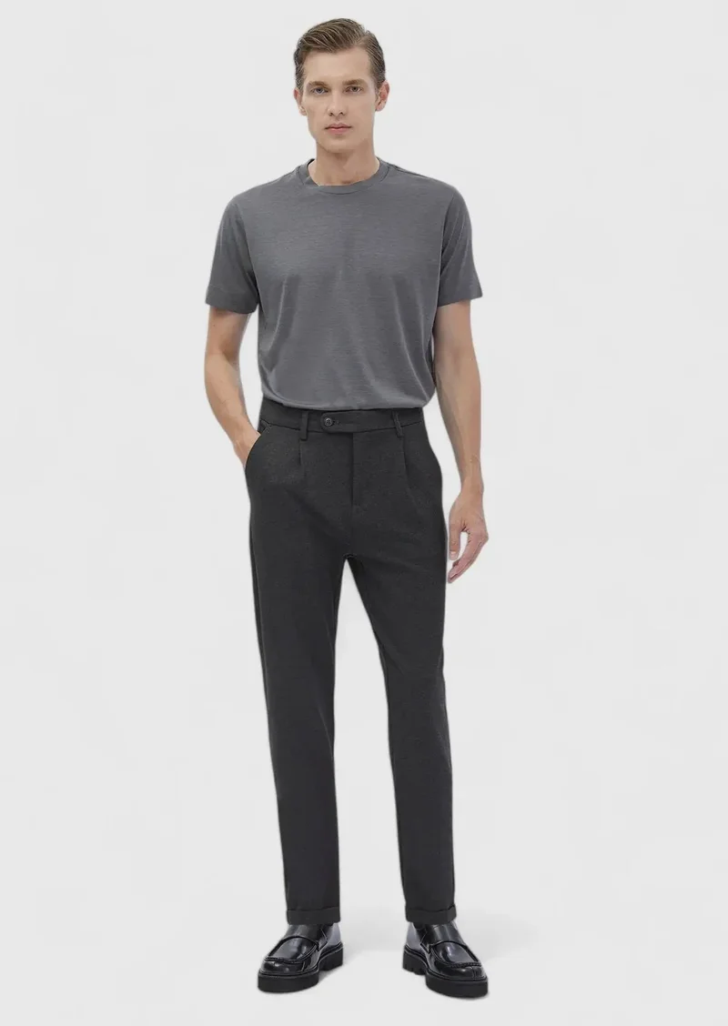 رامسي بنطال كاجوال رمادي داكن محبوك بقصة عادية