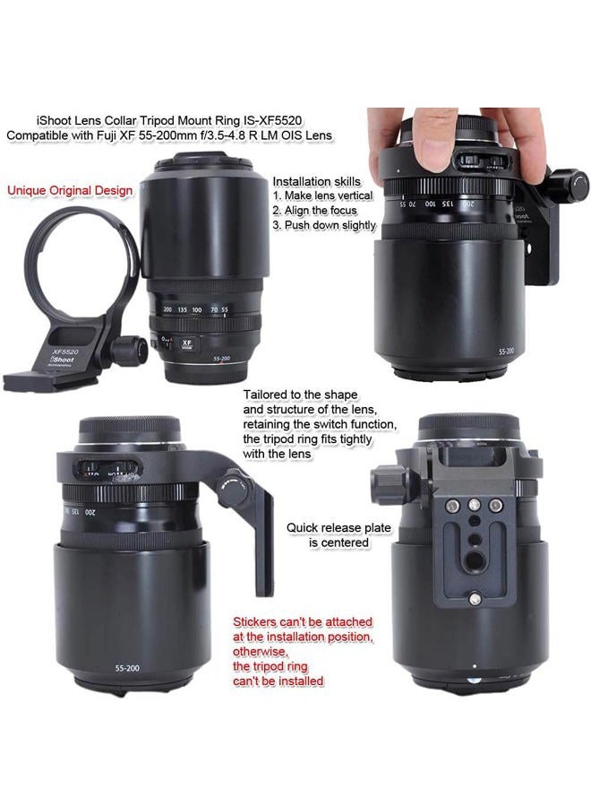 iShoot Tripod Mount Ring Lens Collar IS-XF5520 Compatible with Fuji XF 70-300 f/4-5.6 R LM OIS WR & Fujifilm XF 55-200mm f/3.5-4.8 R LM OIS, Lens Support w/Arca-Swiss Fit Quick Release Plate Dovetail - Image 4