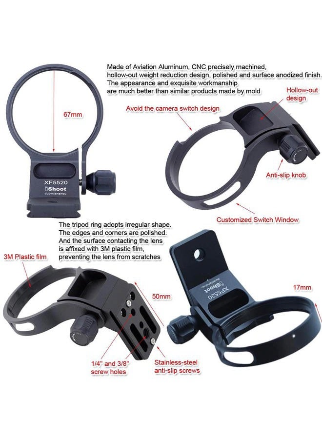 iShoot Tripod Mount Ring Lens Collar IS-XF5520 Compatible with Fuji XF 70-300 f/4-5.6 R LM OIS WR & Fujifilm XF 55-200mm f/3.5-4.8 R LM OIS, Lens Support w/Arca-Swiss Fit Quick Release Plate Dovetail - Image 3
