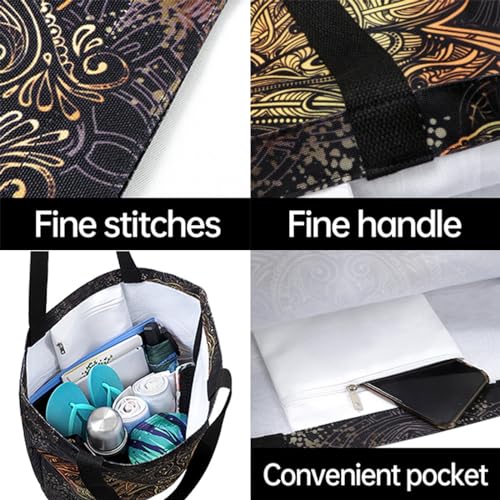 ZzWwR Rural Honey Bees Wildflowers Extra Large Canvas Shoulder Tote Top Handle Bag for Gym Beach Travel Shopping - Image 5