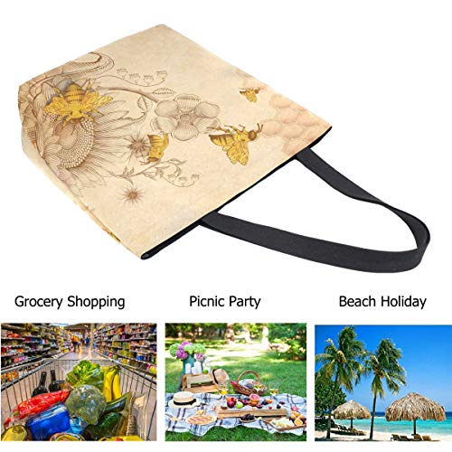 ZzWwR Rural Honey Bees Wildflowers Extra Large Canvas Shoulder Tote Top Handle Bag for Gym Beach Travel Shopping - Image 4