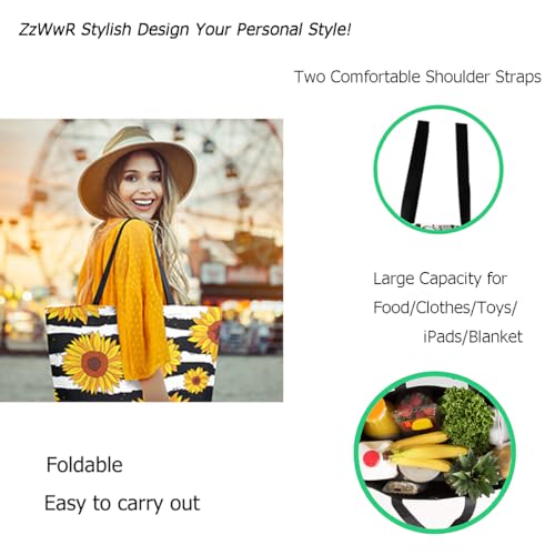 ZzWwR Rural Honey Bees Wildflowers Extra Large Canvas Shoulder Tote Top Handle Bag for Gym Beach Travel Shopping - Image 3