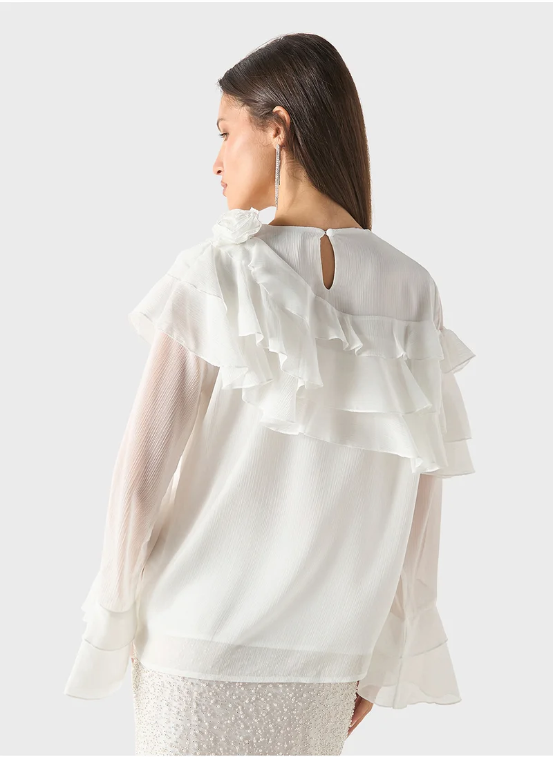 Iconic Ruffle Detail Textured Top