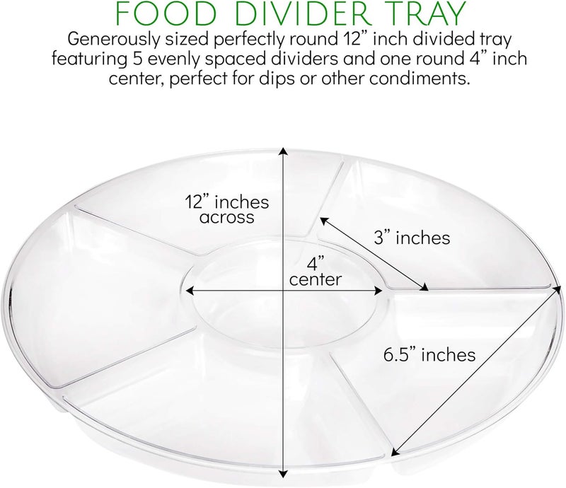 PLASTICPRO 6 Sectional Round Plastic Serving Tray/Platters Clear Pack of 2 - Image 2