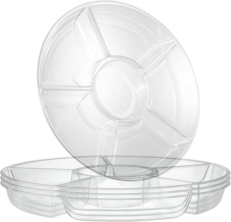 PLASTICPRO 6 Sectional Round Plastic Serving Tray/Platters Clear Pack of 2 - Image 1