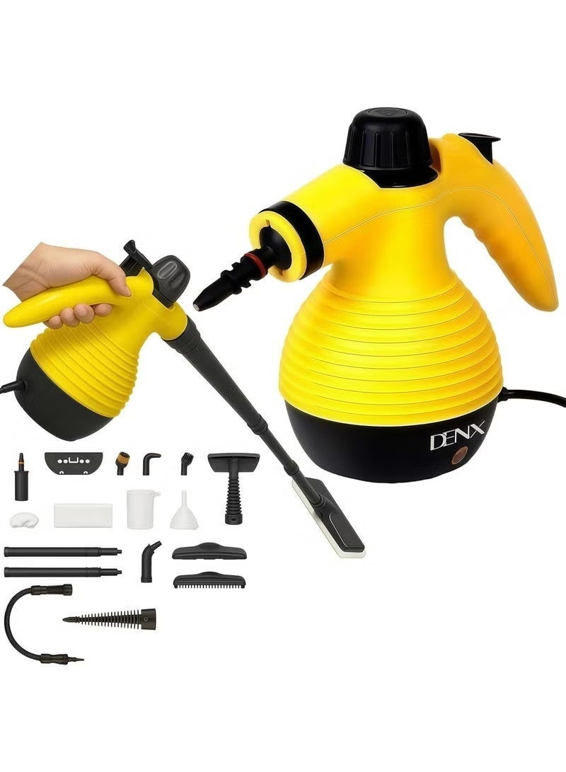 دينكس منظف بخار محمول باليد DENX DX2911 – بقدرة 1200 واط وضغط بخار عالي 300 كيلوباسكال – خزان مياه 350 مل – بخار بدرجة حرارة 120°C للتنظيف والتعقيم العميق – جهاز تنظيف بالبخار متعدد الوظائف 15 في 1 للأسطح والمطابخ والسيارات - Image 1