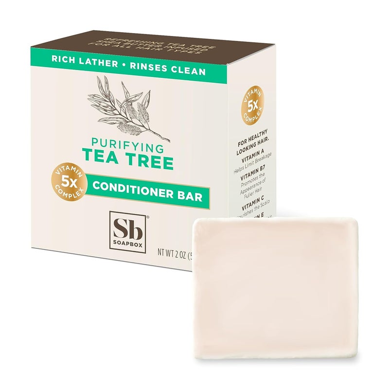 Soapbox Hair Conditioner Bar with Tea Tree Oil to Clean  Purify Dry Damaged Hair  Scalp  2oz Solid Conditioner Low Plastic Vegan Sulfate Free Paraben Free