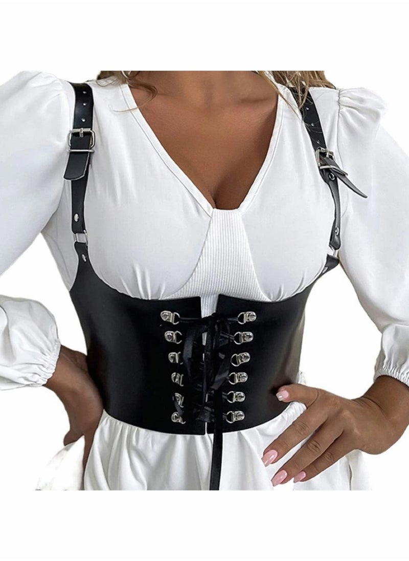SYOSI - Leather Wide Waist Belt Women Tied Cinch Underbust Corset Belts  Punk Harness Waist Strap for Dresses Costume Rave Body Accessory - Image 1