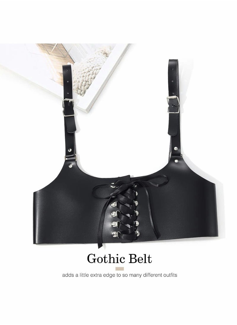 SYOSI - Leather Wide Waist Belt Women Tied Cinch Underbust Corset Belts  Punk Harness Waist Strap for Dresses Costume Rave Body Accessory - Image 1