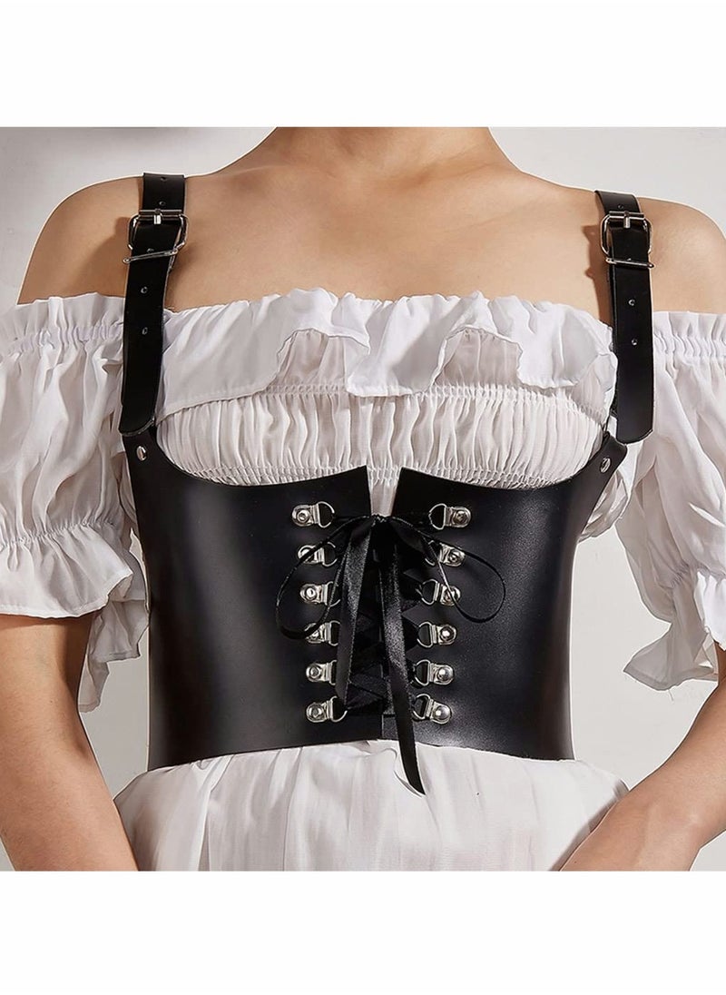 SYOSI - Leather Wide Waist Belt Women Tied Cinch Underbust Corset Belts  Punk Harness Waist Strap for Dresses Costume Rave Body Accessory - Image 1