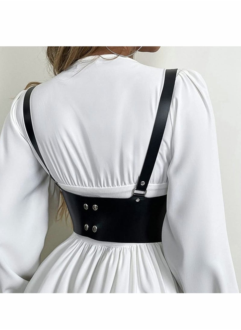 SYOSI - Leather Wide Waist Belt Women Tied Cinch Underbust Corset Belts  Punk Harness Waist Strap for Dresses Costume Rave Body Accessory - Image 1