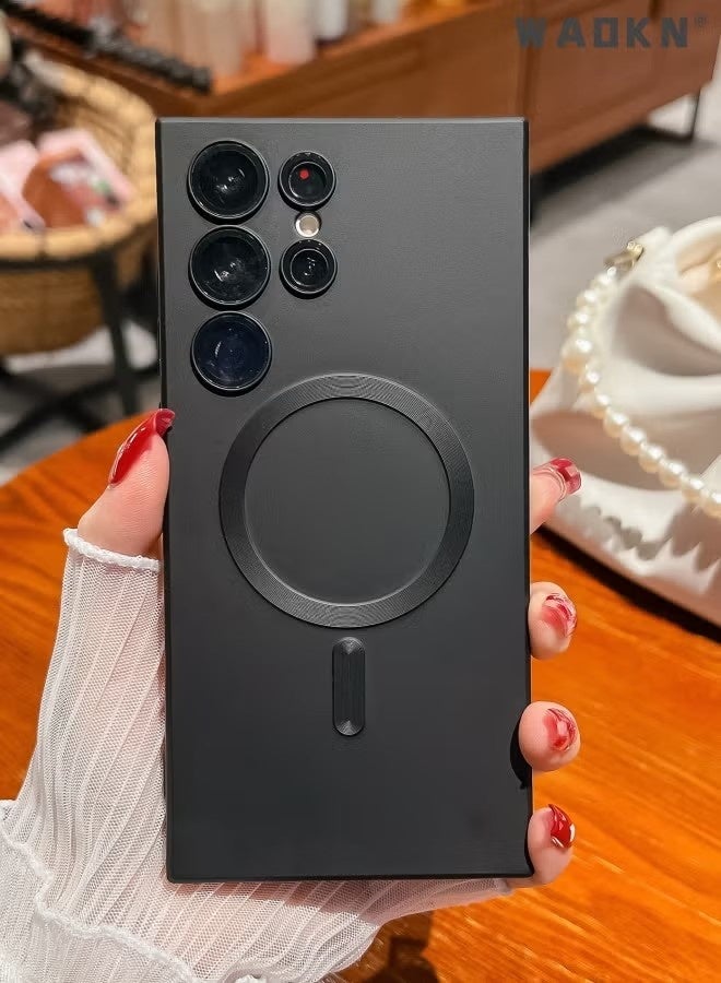 جراب مغناطيسي شفاف لهاتف Samsung Galaxy S25 Ultra مع واقي لعدسة الكاميرا متوافق مع Magsafe، جراب مقاوم للصدمات من مادة TPU الناعمة المطلية بالكهرباء، امتصاص مغناطيسي، شحن لاسلكي، غلاف ناعم - Image 1