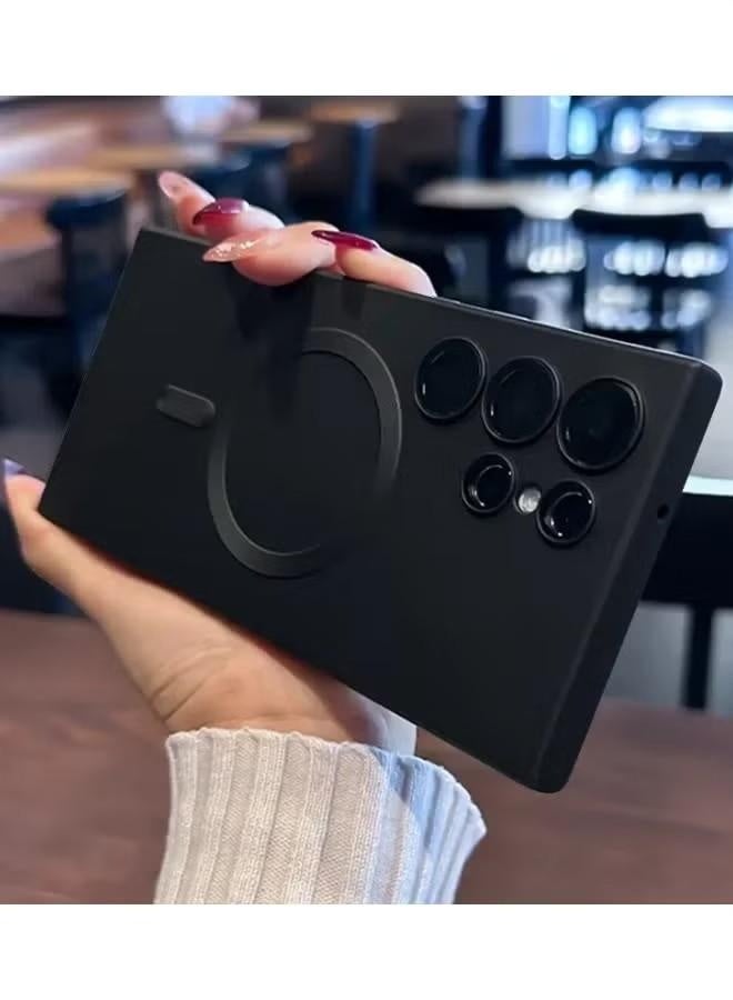 جراب مغناطيسي شفاف لهاتف Samsung Galaxy S25 Ultra مع واقي لعدسة الكاميرا متوافق مع Magsafe، جراب مقاوم للصدمات من مادة TPU الناعمة المطلية بالكهرباء، امتصاص مغناطيسي، شحن لاسلكي، غلاف ناعم - Image 3