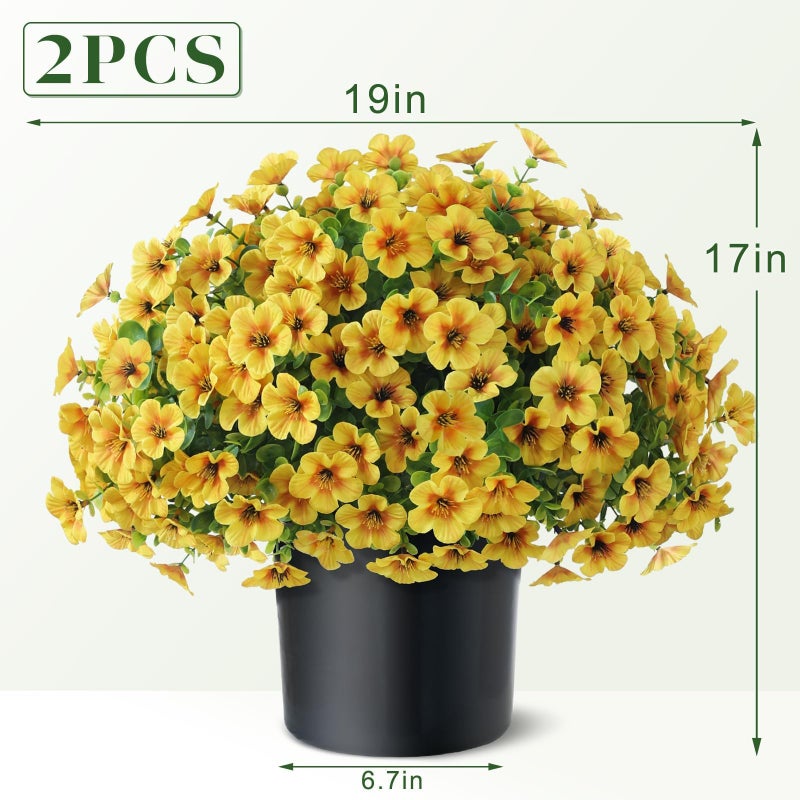 VIERENA 2 Set of Artificial Morning Glory & Eucalyptus Topiary Trees - Faux Silk Flower Potted Plants, UV-Resistant Fake Outdoor Morning Glory Bushes for Front Door, Yard, Farmhouse, Garden Decor (Yellow) - Image 5