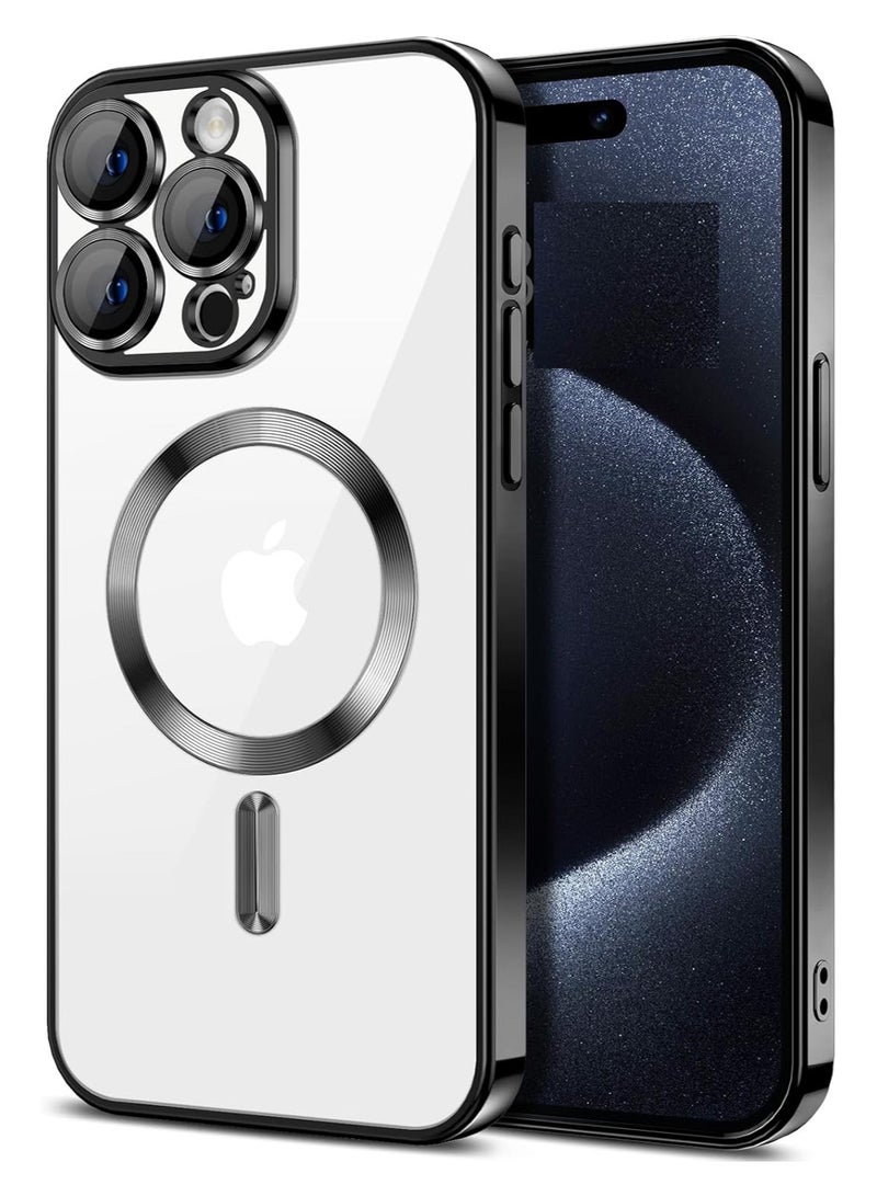 MUDISO Magnetic Clear Case for iPhone 15 Pro Max with Camera Lens Protector | MagSafe Compatible Slim TPU Cover with Plating Edge – Soft & Protective Design - Image 1