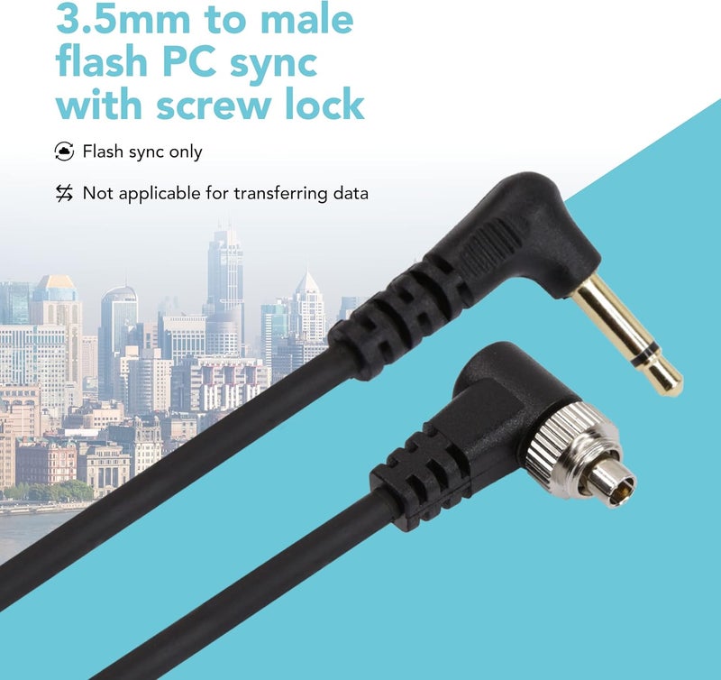 FotoTech 3.5 mm to Male Flash PC Sync Cable, 14 Inch Coiled Cord with Screw Lock, Compatible with Nikon Canon and Most DSLR Cameras PocketWizard Plus III Plus II Mini Phone PC1 (3 Pieces) - Image 2