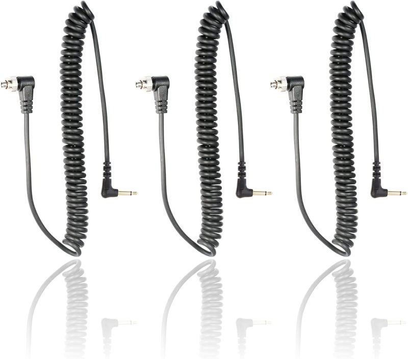 FotoTech 3.5 mm to Male Flash PC Sync Cable, 14 Inch Coiled Cord with Screw Lock, Compatible with Nikon Canon and Most DSLR Cameras PocketWizard Plus III Plus II Mini Phone PC1 (3 Pieces) - Image 1