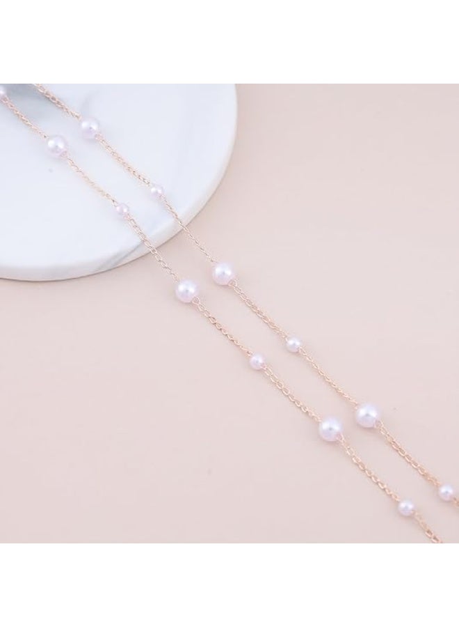 Boho Pearl Choker Necklace Gold Pearl Chain Earrings Freshwater Pearl Station Necklace Pearl Wedding Necklace Chain Jewelry for Women  - Image 3