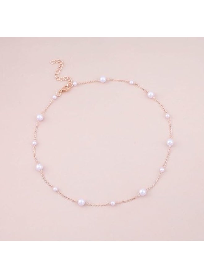 Boho Pearl Choker Necklace Gold Pearl Chain Earrings Freshwater Pearl Station Necklace Pearl Wedding Necklace Chain Jewelry for Women  - Image 4