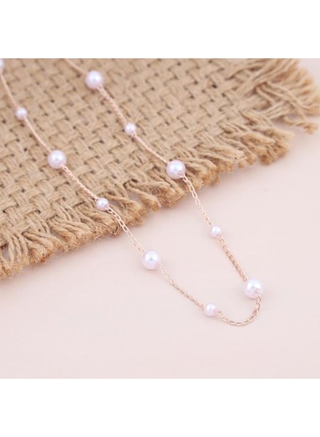 Boho Pearl Choker Necklace Gold Pearl Chain Earrings Freshwater Pearl Station Necklace Pearl Wedding Necklace Chain Jewelry for Women  - Image 5