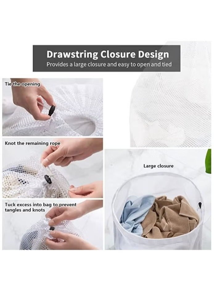 أكياس غسيل شبكية كبيرة للغسيل للملابس الرقيقة، عبوتان، 60 × 80 سم مع رباط، كيس غسيل شبكي خشن لغسالة الملابس، أبيض - Image 4