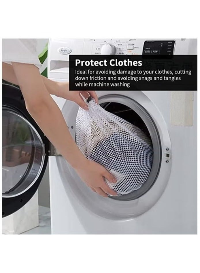 أكياس غسيل شبكية كبيرة للغسيل للملابس الرقيقة، عبوتان، 60 × 80 سم مع رباط، كيس غسيل شبكي خشن لغسالة الملابس، أبيض - Image 3