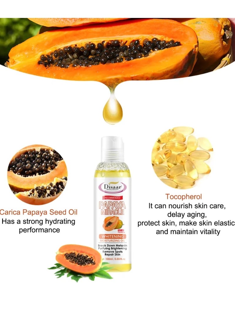 Disaar زيت البابايا المعجزة للتفتيح والترطيب 100 مل للوجه والجسم - Image 3