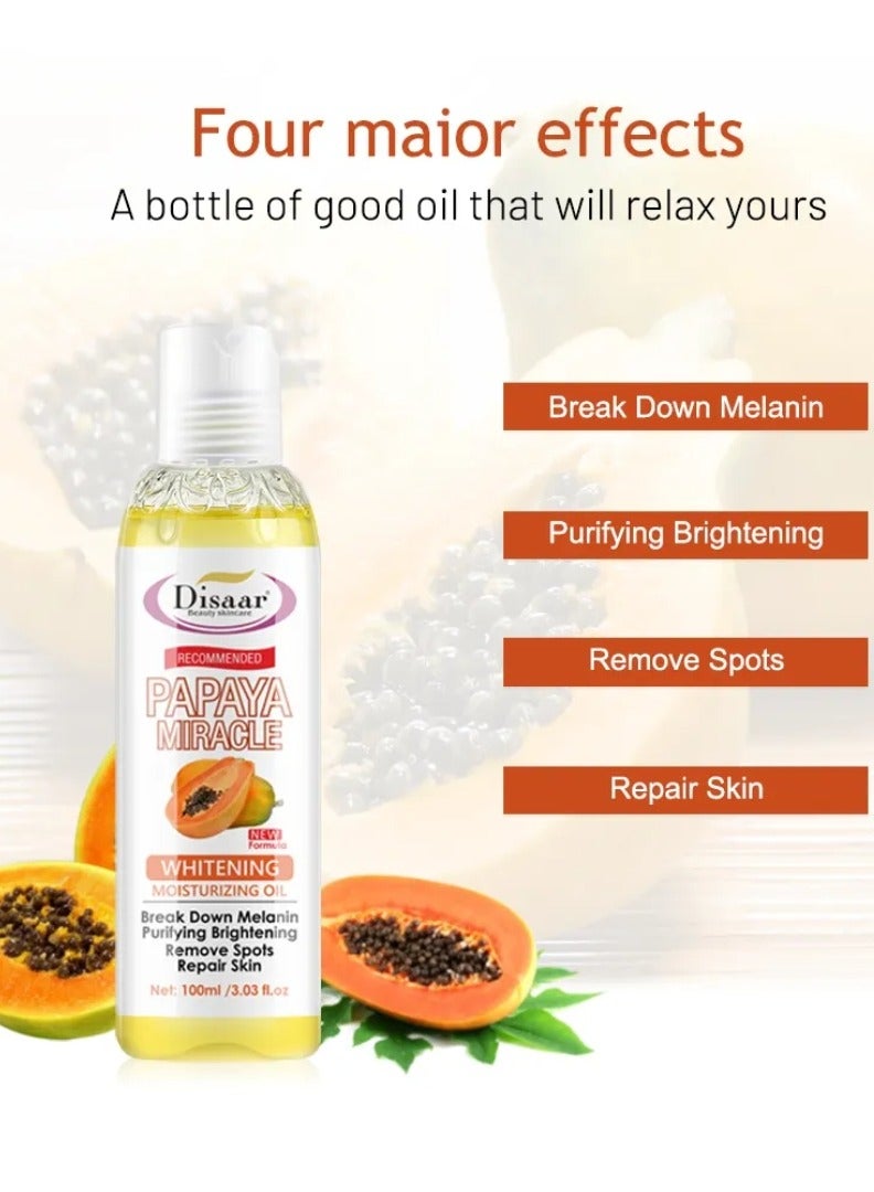 Disaar زيت البابايا المعجزة للتفتيح والترطيب 100 مل للوجه والجسم - Image 2