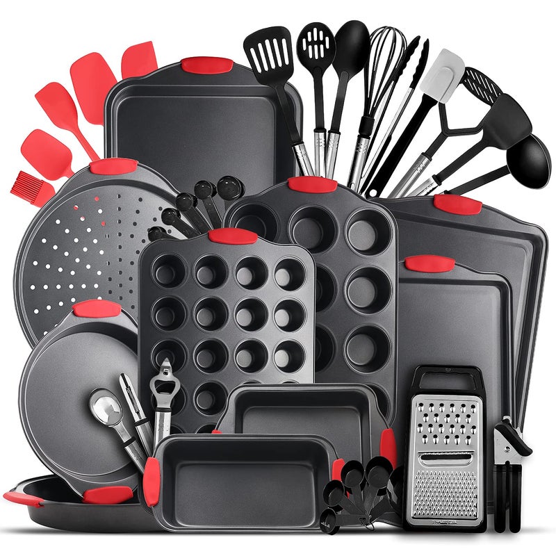 Baking Pan Set 39 Piece Premium Baking Set Nonstick Bakeware Sets BPA Free Cookie Sheets for Baking Nonstick Set Steel Baking Sheets for Oven with Muffin Pan Cake Pan  Black Kitchen Utensils