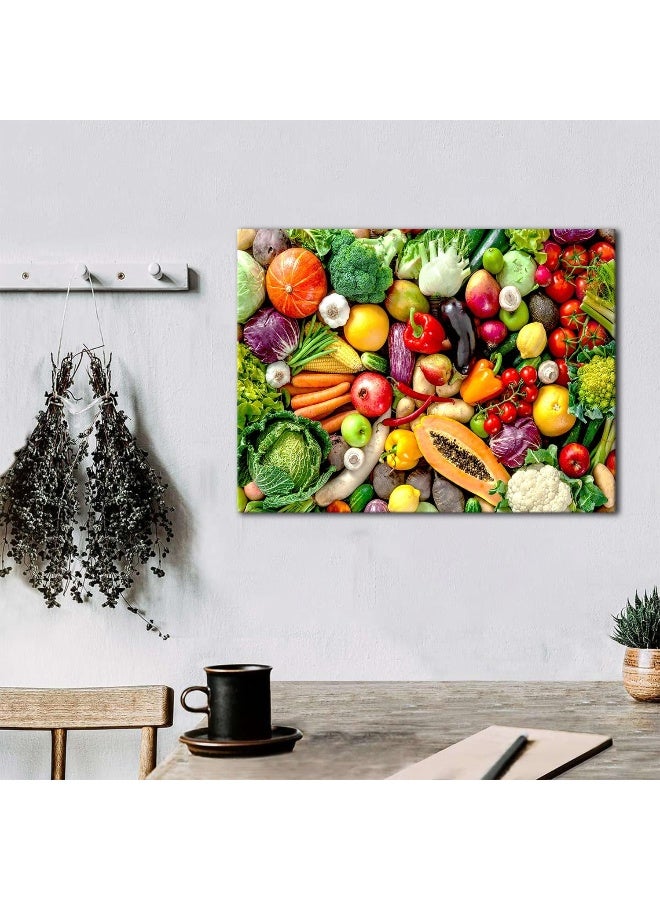YOOOAHU Green Food Wall Art Kitchen Wall Decor Fresh Vegetable Pictures for Dinner Room Colorful Various Fruit Canvas Prints Framed Artwork Restaurant Table Living Room Office Modern Home Decorations 12x16 - Image 3