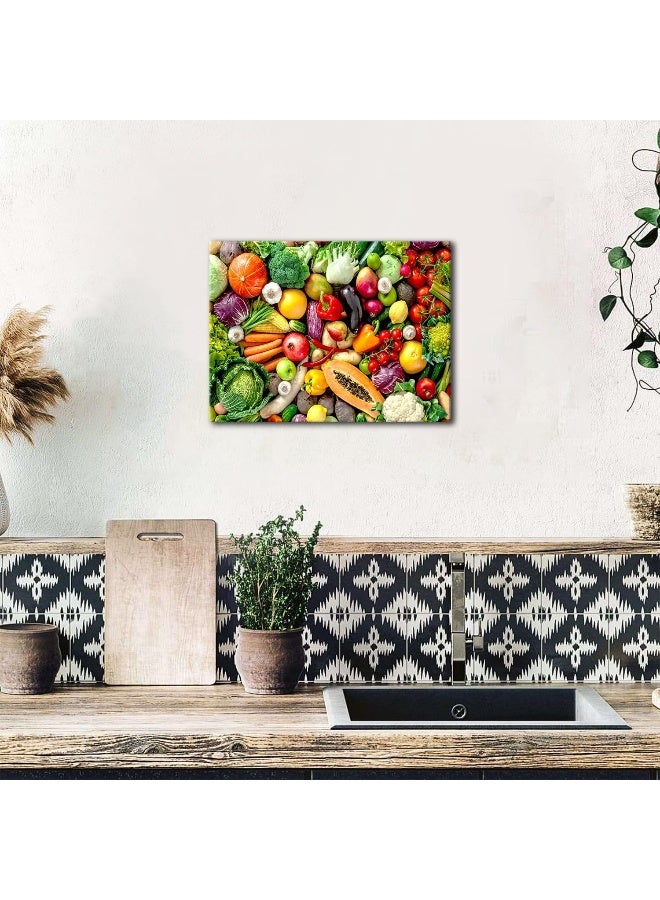 YOOOAHU Green Food Wall Art Kitchen Wall Decor Fresh Vegetable Pictures for Dinner Room Colorful Various Fruit Canvas Prints Framed Artwork Restaurant Table Living Room Office Modern Home Decorations 12x16 - Image 2