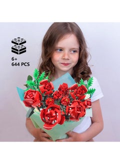 Sienon Rose Flower Building Set-10Pcs Rose Flowers & 2Pcs Leaves Botanical Collection, Artificial Flowers For Home Décor, Roses Bouquet Building Kit For Valentine’S Day Christmas Birthday Anniversary  - Image 3